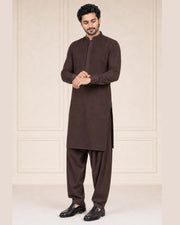 Dark Chocolate Brown Lining Texture Cotton – Men’s 2-Piece Unstitched Suit