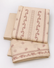 Ladies Premium Beige Rose Embroidered 3-Piece Unstitched Suit