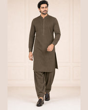 Dark Olive Brown Lining Texture Cotton – Men’s 2-Piece Unstitched Suit