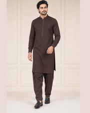 Dark Chocolate Brown Lining Texture Cotton – Men’s 2-Piece Unstitched Suit