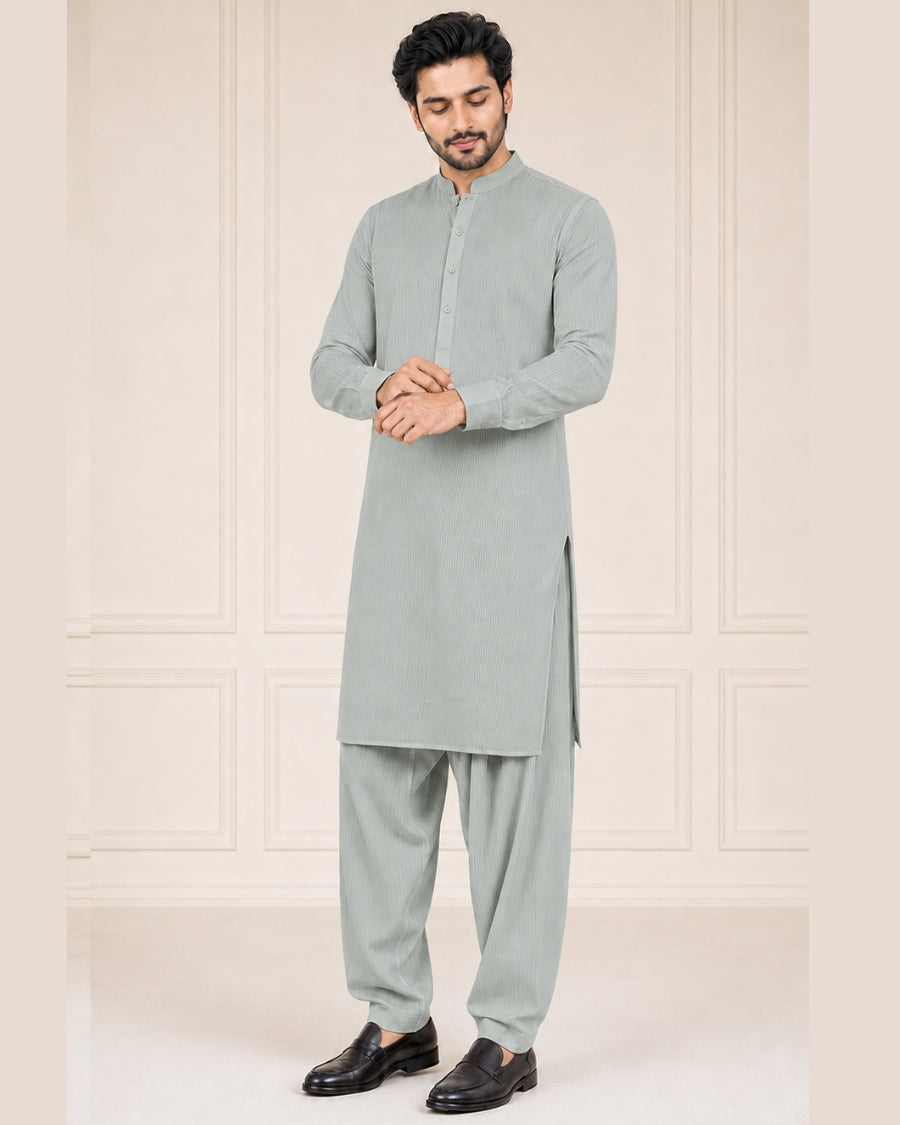 Mint Grey Textured Cotton – Men’s 2-Piece Unstitched Suit