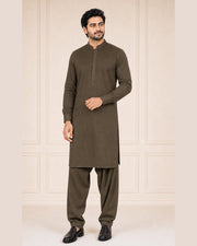 Dark Olive Brown Lining Texture Cotton – Men’s 2-Piece Unstitched Suit