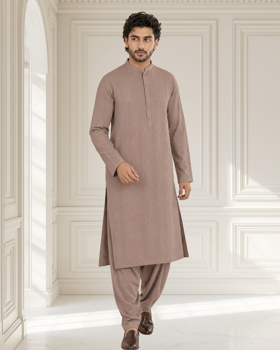 Taupe Brown Embroidered Men’s Kurta Shalwar