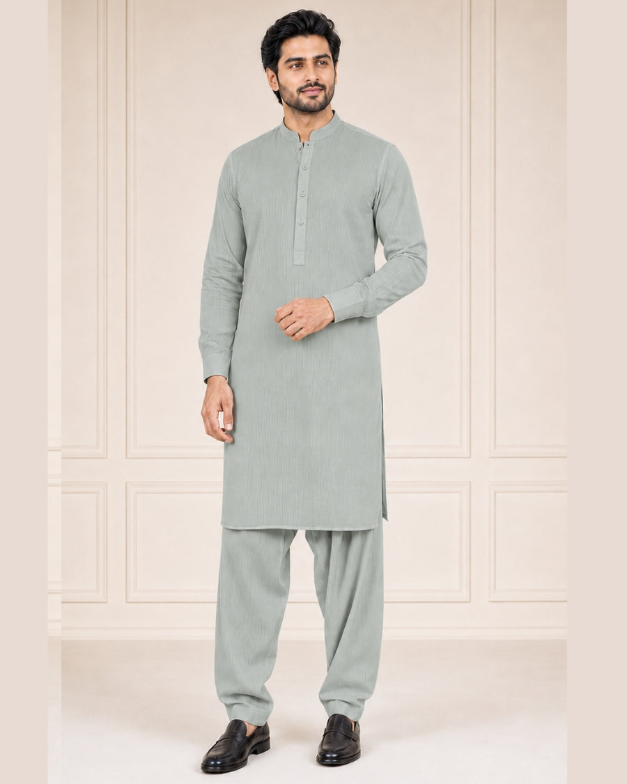 Mint Grey Textured Cotton – Men’s 2-Piece Unstitched Suit