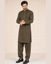 Dark Olive Brown Lining Texture Cotton – Men’s 2-Piece Unstitched Suit