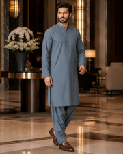 Premium Malaysia Grey Plain Cotton – Men’s Unstitched Suit