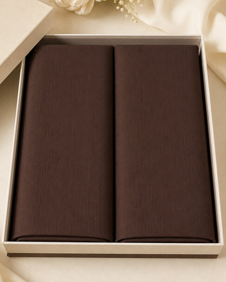 Dark Chocolate Brown Lining Texture Cotton – Men’s 2-Piece Unstitched Suit