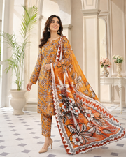 Orange & White Floral Digital Printed Lawn – Women’s 3-Piece Unstitched Suit