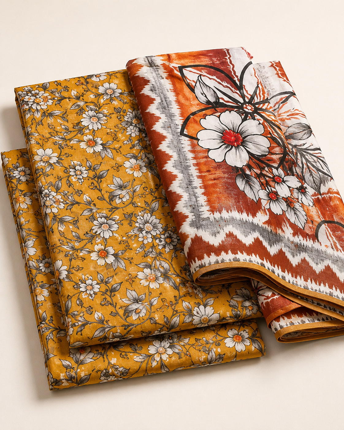 Orange & White Floral Digital Printed Lawn – Women’s 3-Piece Unstitched Suit