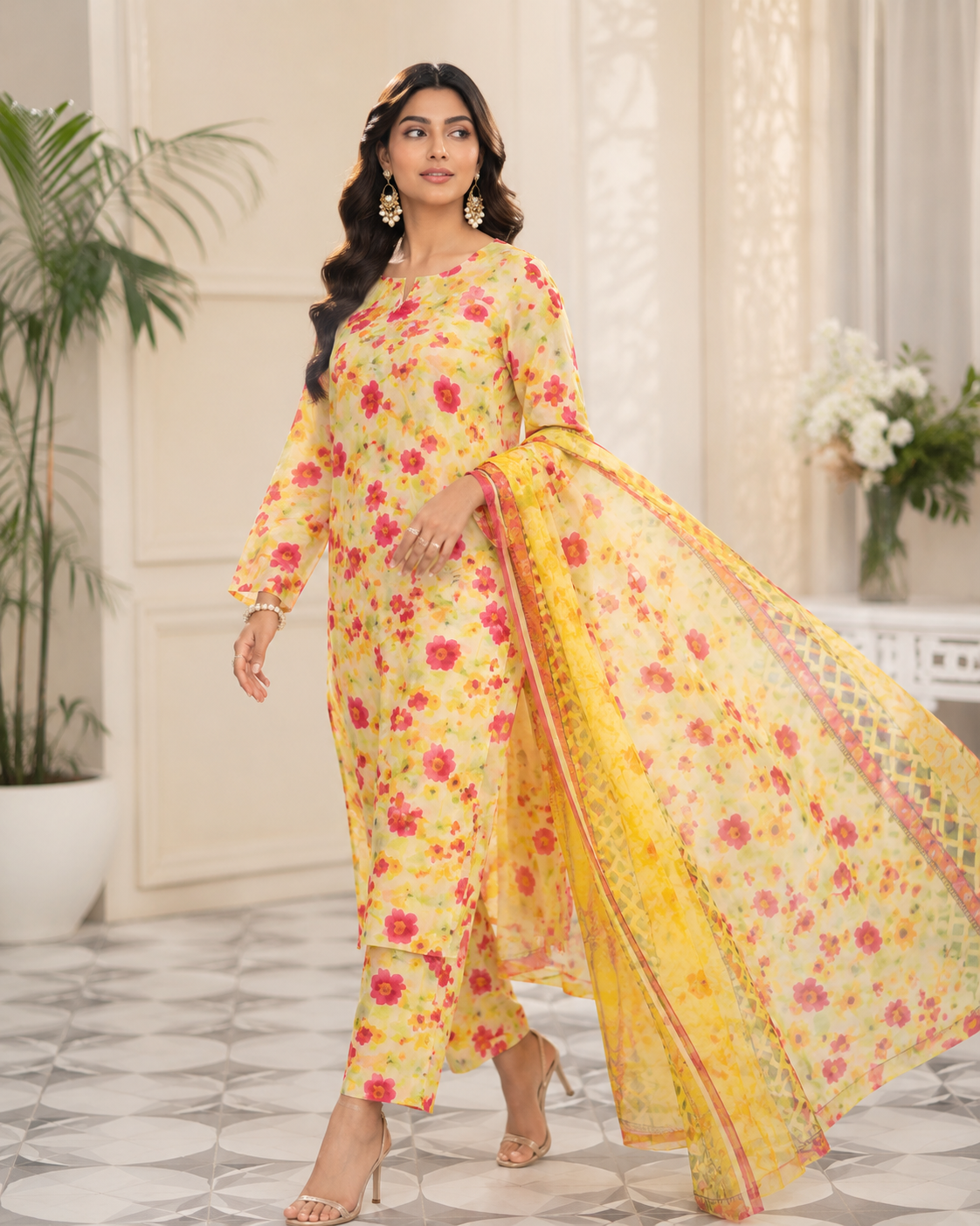 Yellow Banadora Digital Printed Lawn – Women’s 3-Piece Unstitched Suit