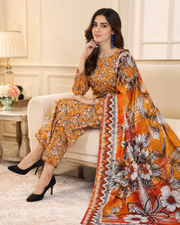 Orange & White Floral Digital Printed Lawn – Women’s 3-Piece Unstitched Suit