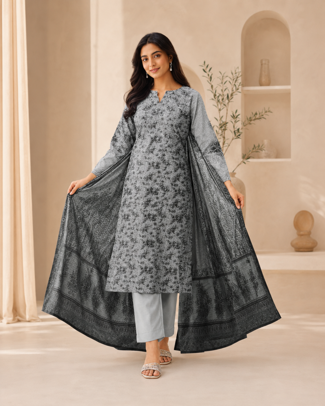 Ash Grey Mother Collection Printed Lawn – Women’s 3-Piece Unstitched Suit