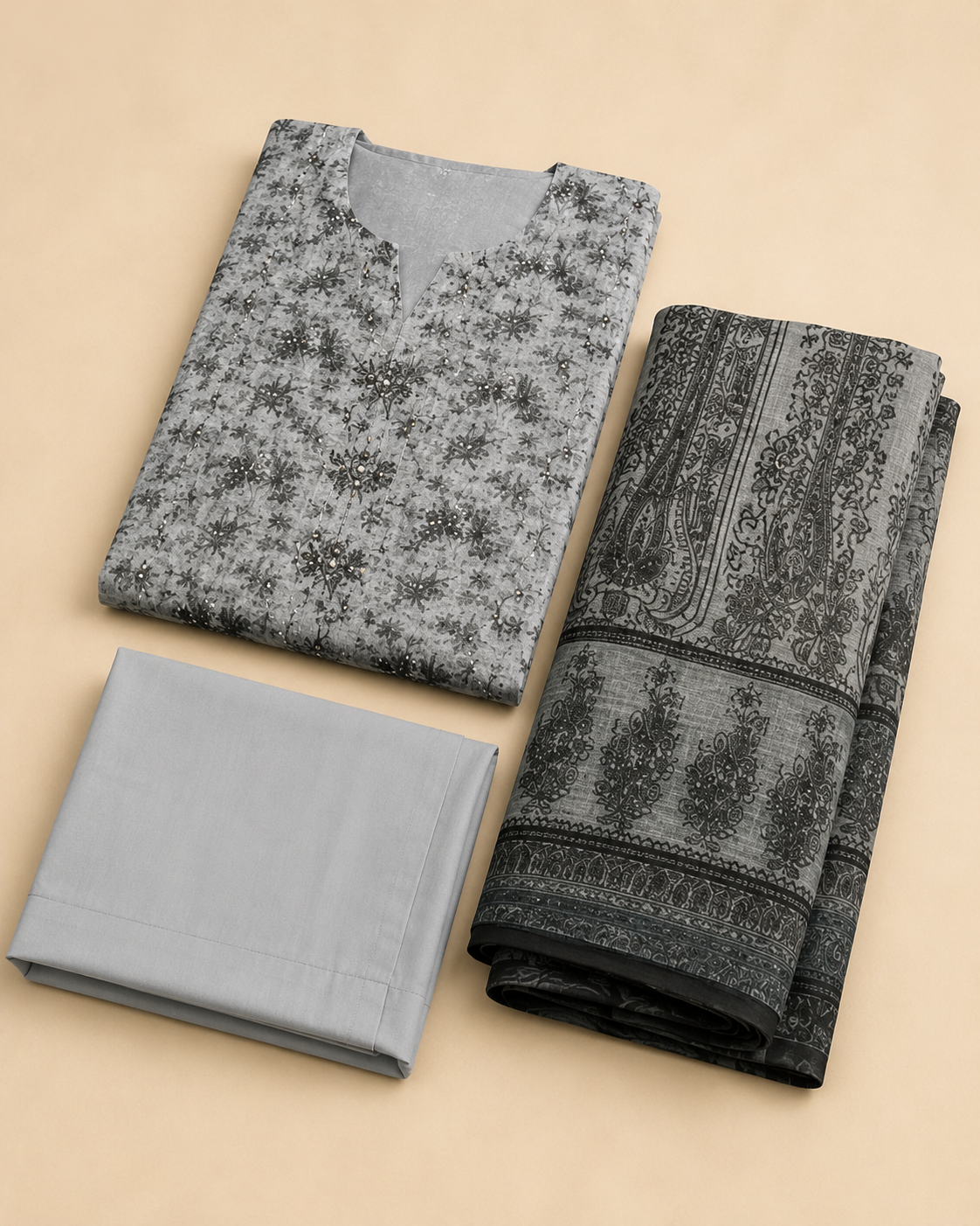 Ash Grey Mother Collection Printed Lawn – Women’s 3-Piece Unstitched Suit