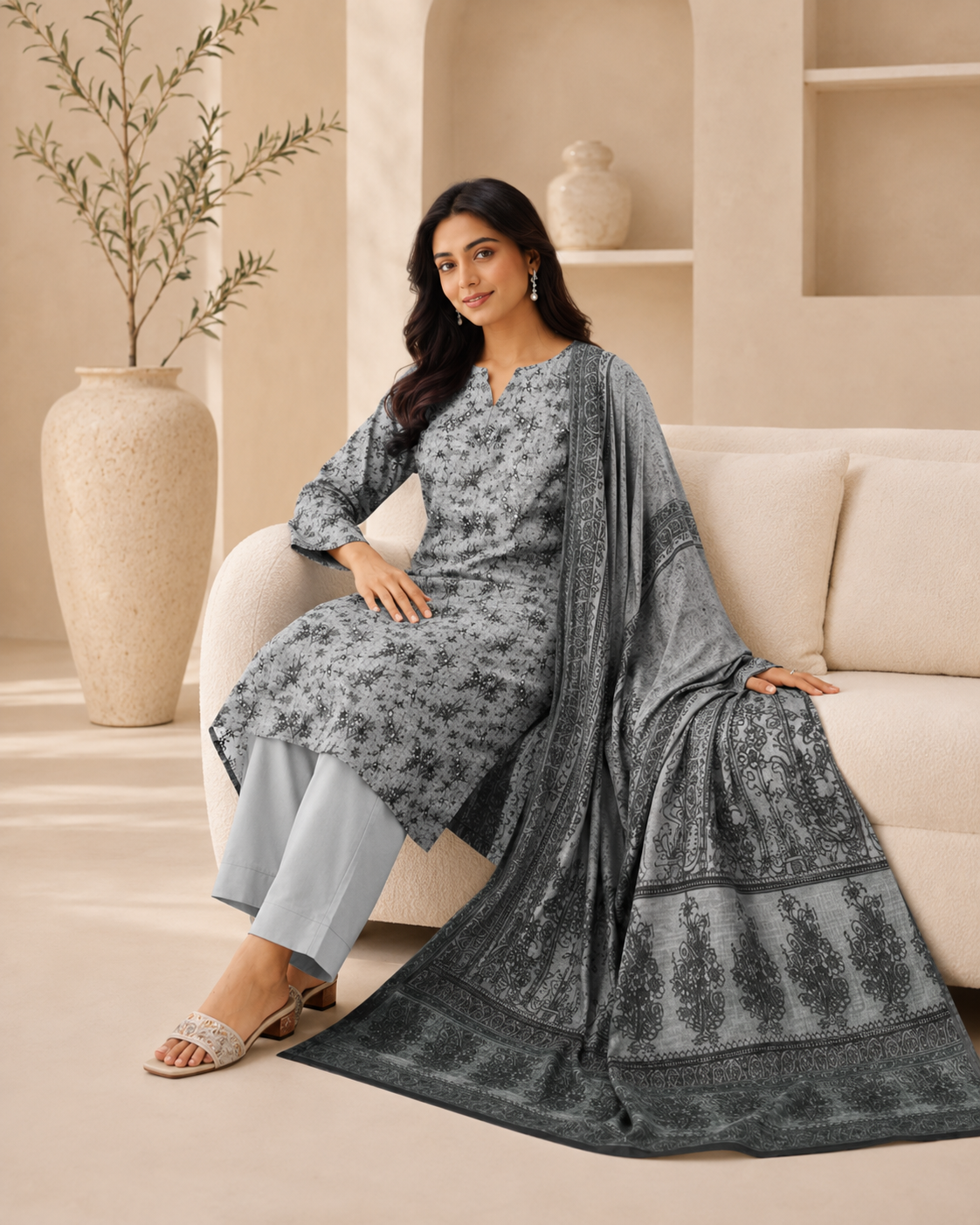 Ash Grey Mother Collection Printed Lawn – Women’s 3-Piece Unstitched Suit