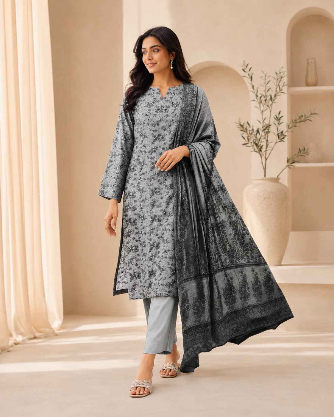Ash Grey Mother Collection Printed Lawn – Women’s 3-Piece Unstitched Suit