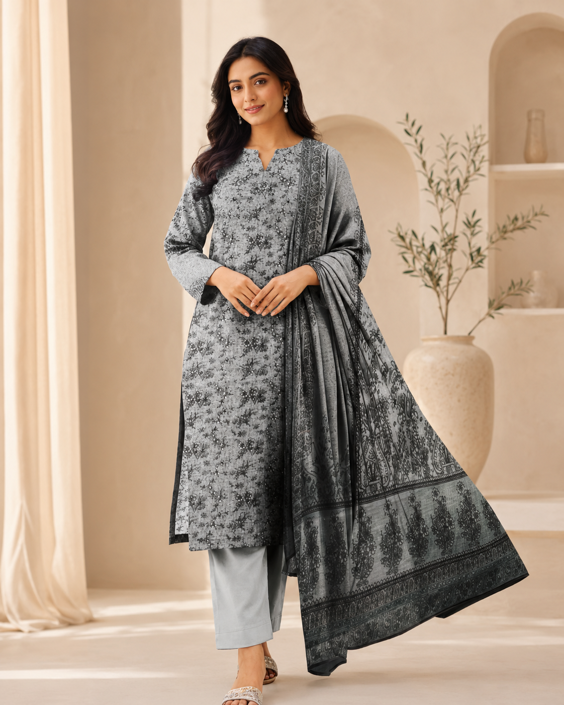 Ash Grey Mother Collection Printed Lawn – Women’s 3-Piece Unstitched Suit