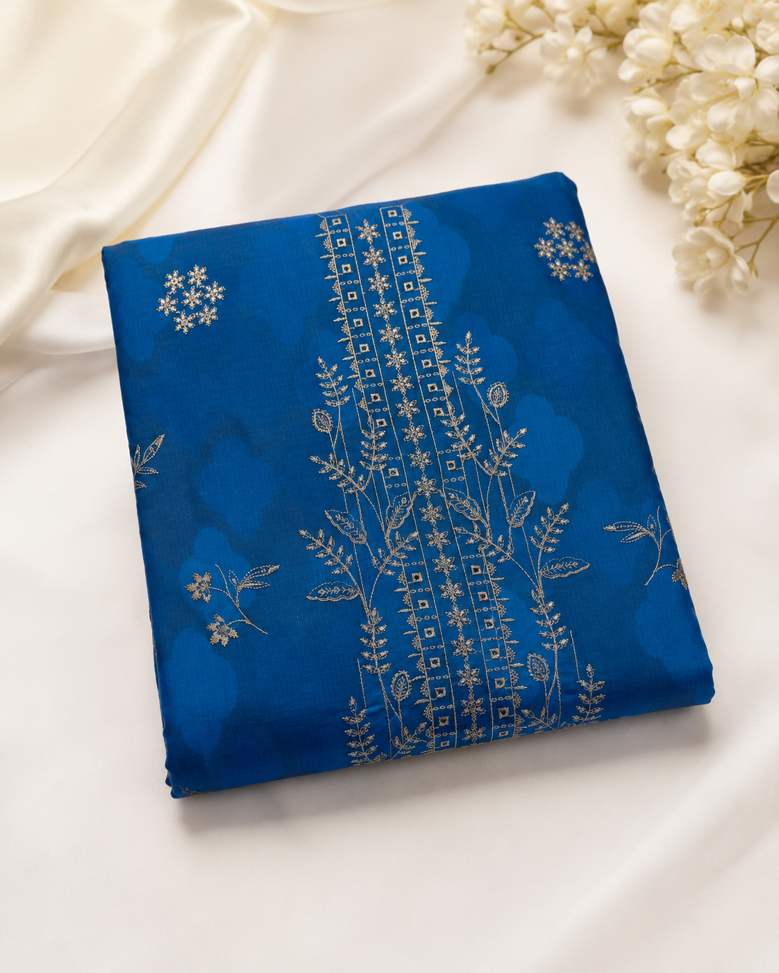 Ladies Premium Royal Blue Embroidered 3-Piece Unstitched Suit