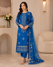 Ladies Premium Royal Blue Embroidered 3-Piece Unstitched Suit