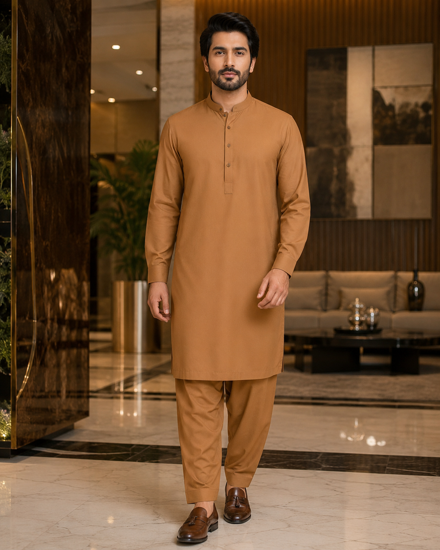 Camel Brown Wash & Wear – Men’s Unstitched Fabric
