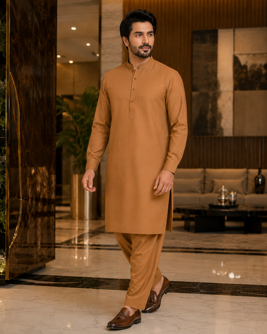 Camel Brown Wash & Wear – Men’s Unstitched Fabric