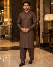 Coffee Brown Plain Cotton – Men’s Unstitched Suit
