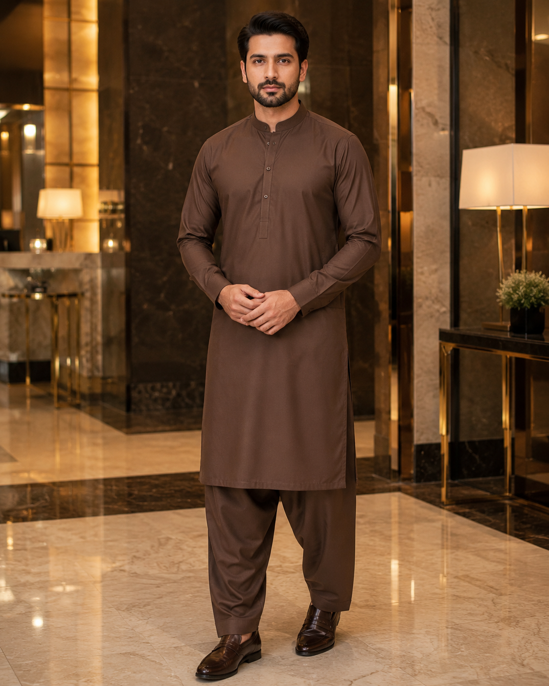 Coffee Brown Plain Cotton – Men’s Unstitched Suit