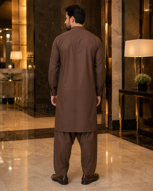 Coffee Brown Plain Cotton – Men’s Unstitched Suit