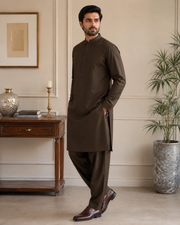 Dark Chocolate Brown Gents Gala Embroidered Unstitched Suit