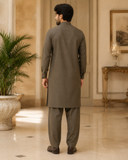 Dark Olive Brown Lining Texture Cotton – Men’s 2-Piece Unstitched Suit
