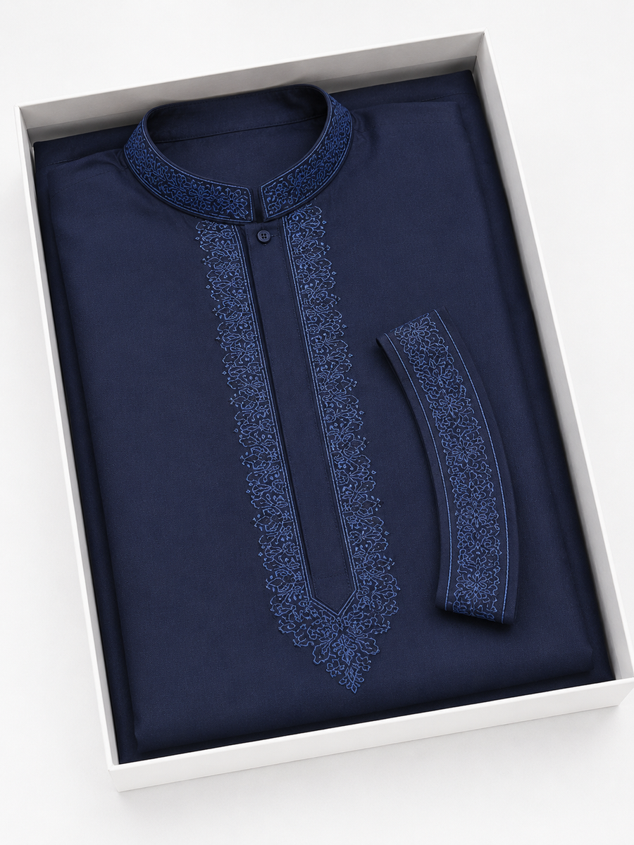 Deep Navy Blue Gents Gala Embroidered Unstitched Suit