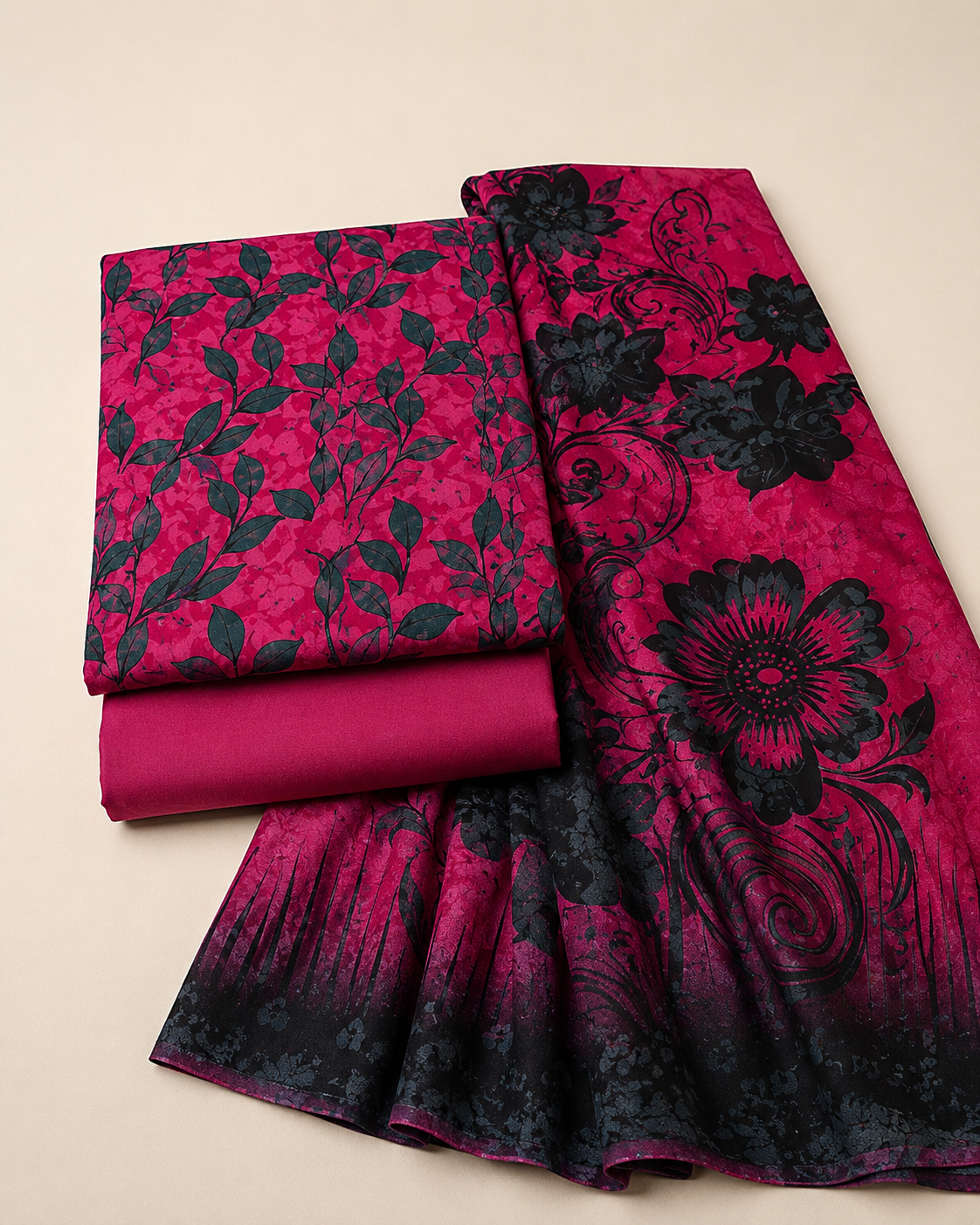 Deep Red & Black Digital Printed Lawn – Women’s 3-Piece Unstitched Suit