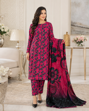 Deep Red & Black Digital Printed Lawn – Women’s 3-Piece Unstitched Suit