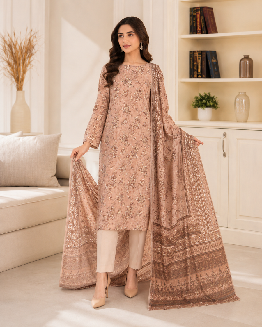 Dusty Peach Mother Collection Printed Lawn – Women’s 3-Piece Unstitched Suit