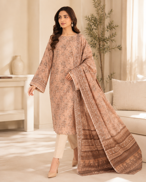 Dusty Peach Mother Collection Printed Lawn – Women’s 3-Piece Unstitched Suit
