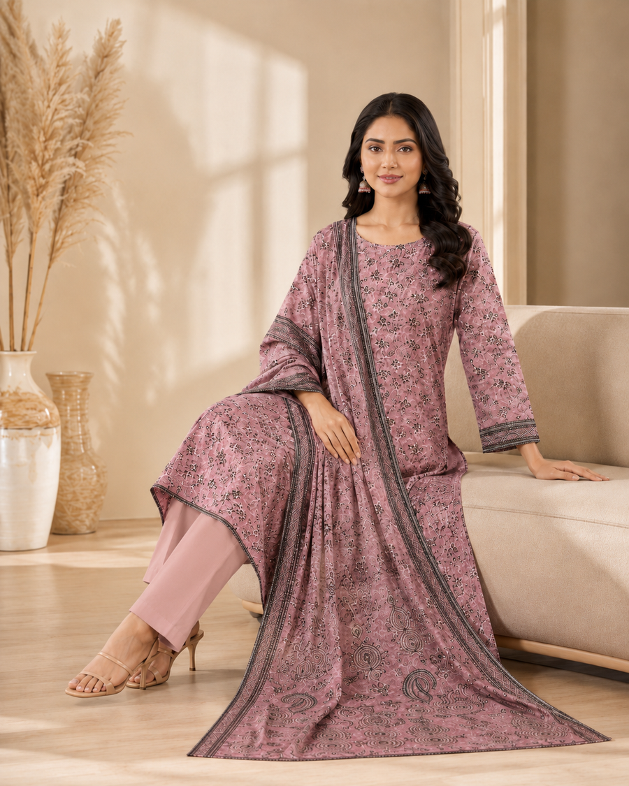Dusty Rose Mother Collection Printed Lawn – Women’s 3-Piece Unstitched Suit