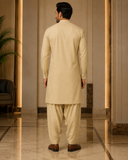 Light Sand Beige Lining Texture Cotton – Men’s 2-Piece Unstitched Suit
