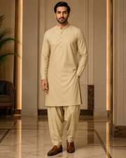 Light Sand Beige Lining Texture Cotton – Men’s 2-Piece Unstitched Suit