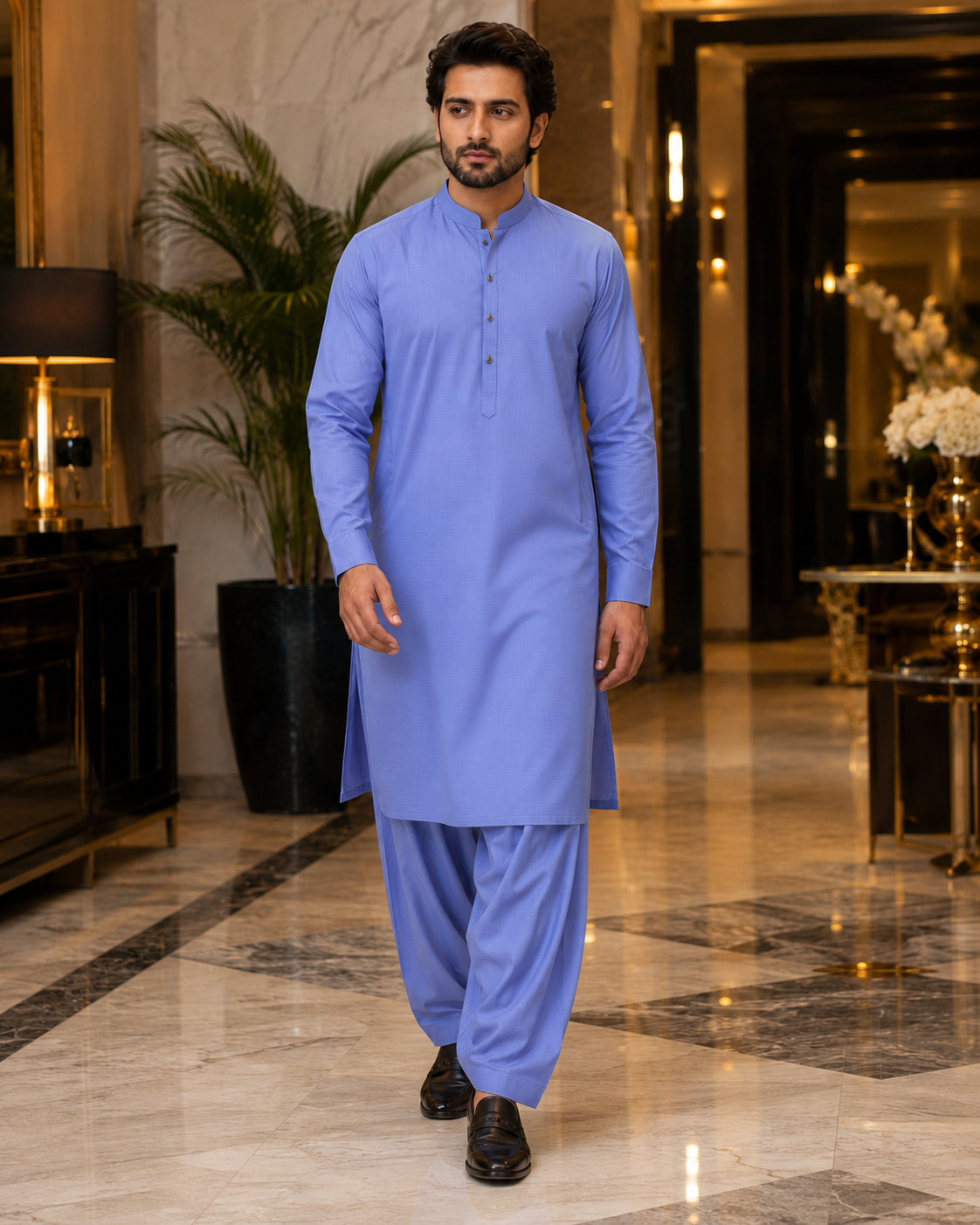 Lavender Blue Textured Cotton – Men’s 2-Piece Unstitched Suit