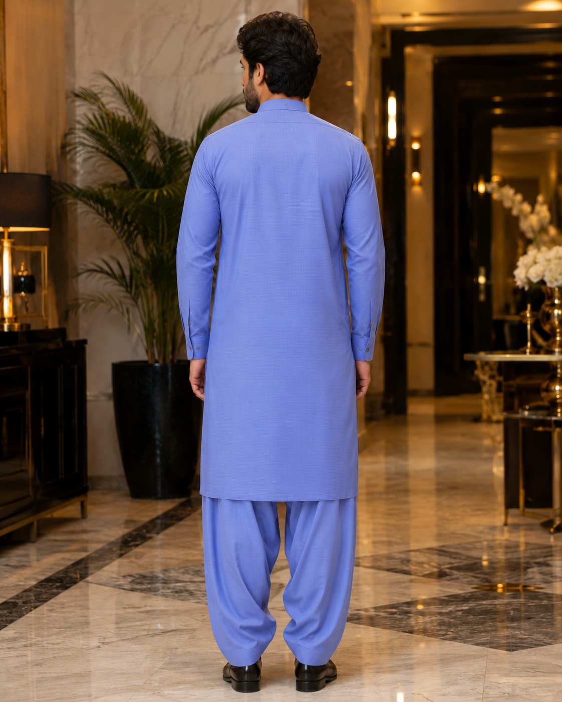 Lavender Blue Textured Cotton – Men’s 2-Piece Unstitched Suit