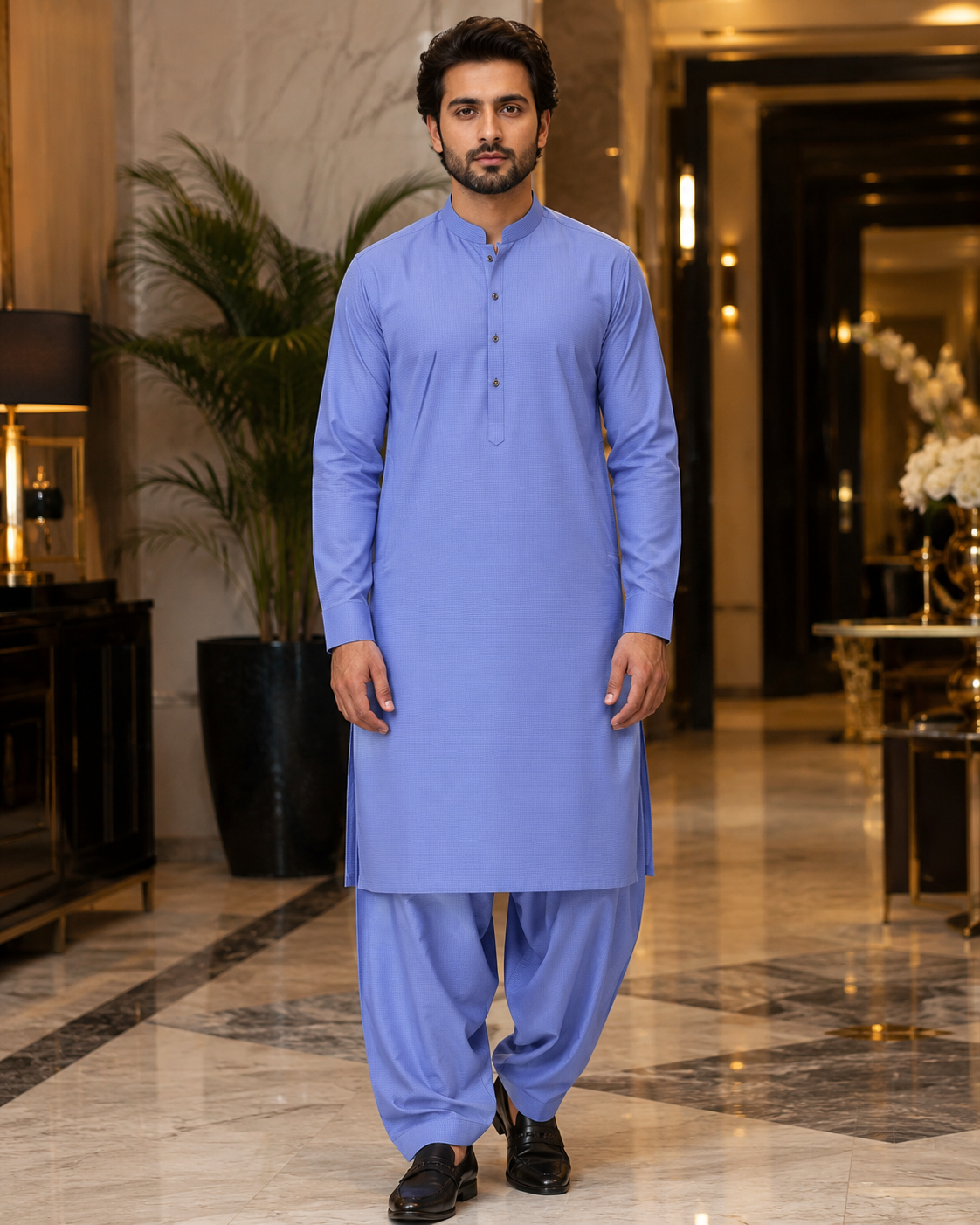 Lavender Blue Textured Cotton – Men’s 2-Piece Unstitched Suit