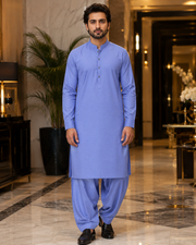 Lavender Blue Textured Cotton – Men’s 2-Piece Unstitched Suit