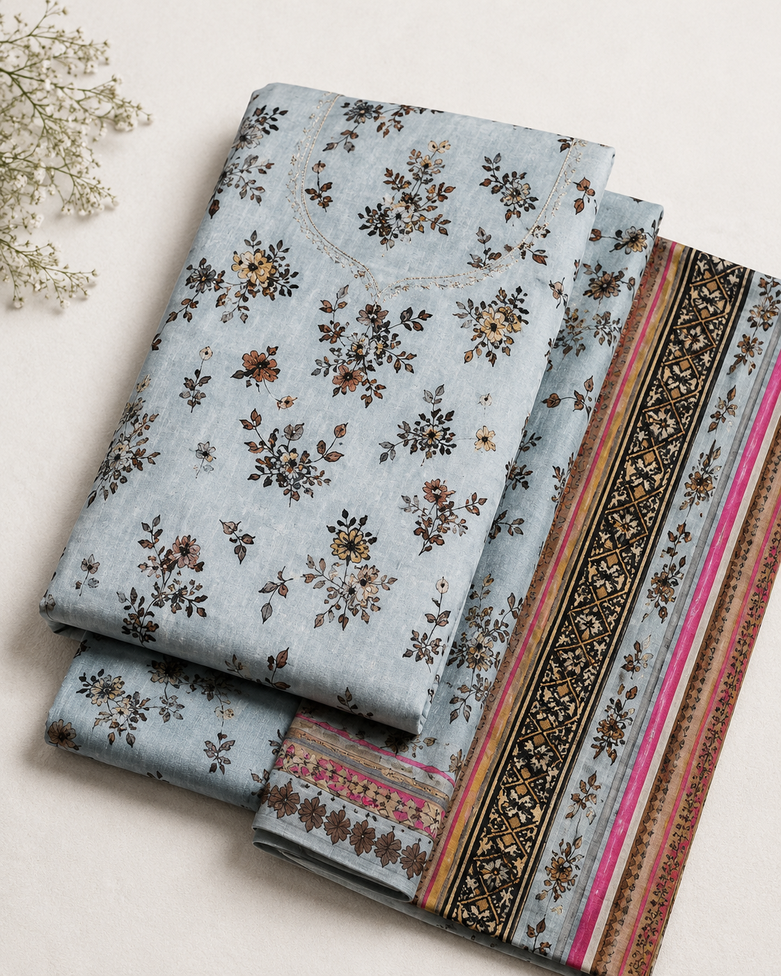 Light Blue Floral Digital Printed Lawn – Women’s 3-Piece Unstitched Suit