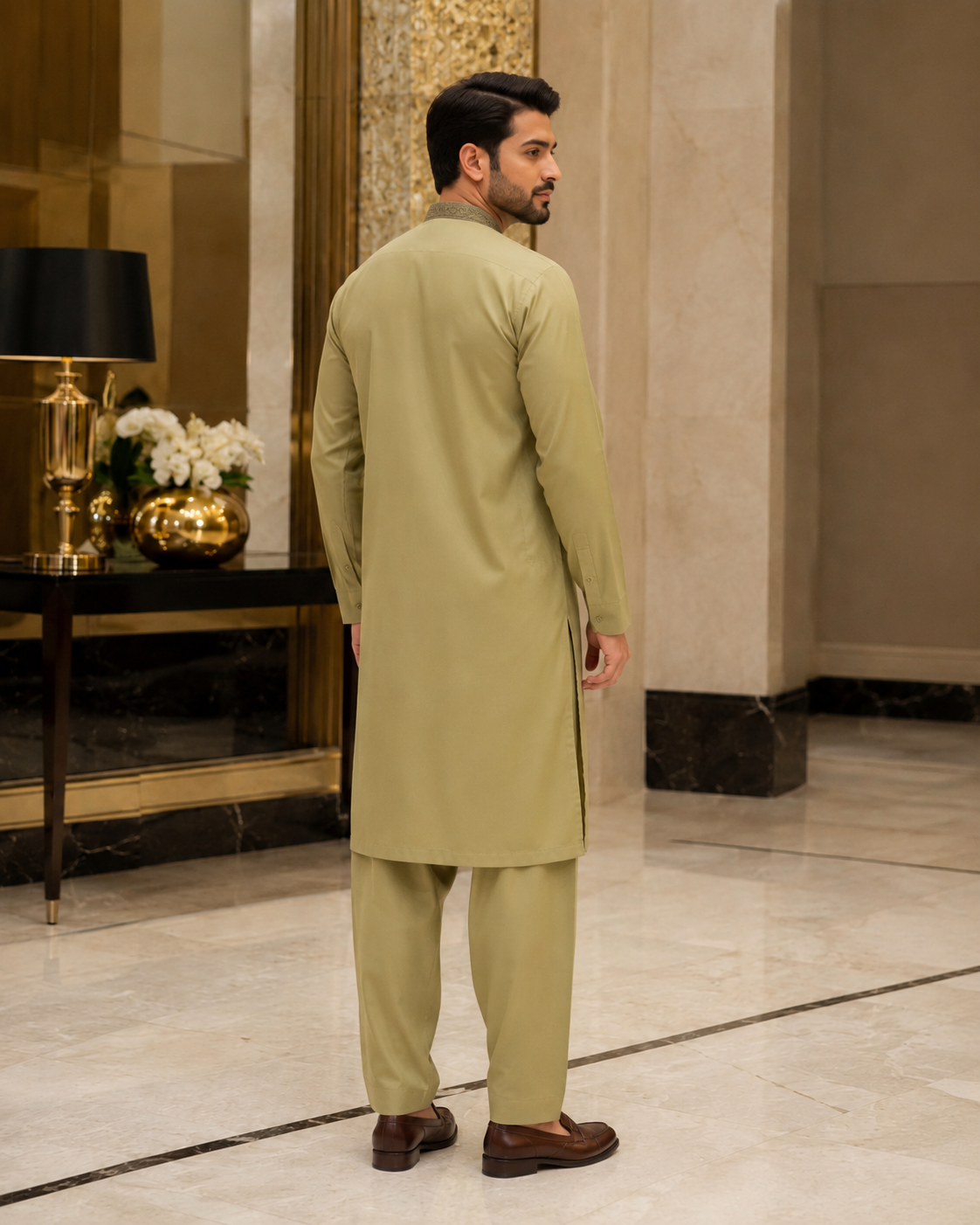 Light Olive Khaki Gala Embroidered Unstitched Gents Suit