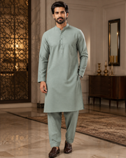 Mint Grey Textured Cotton – Men’s 2-Piece Unstitched Suit