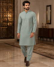 Mint Grey Textured Cotton – Men’s 2-Piece Unstitched Suit