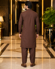 Dark Chocolate Brown Lining Texture Cotton – Men’s 2-Piece Unstitched Suit