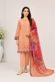 Peach Beige Embroidered Digital Lawn Suit – 3 Piece