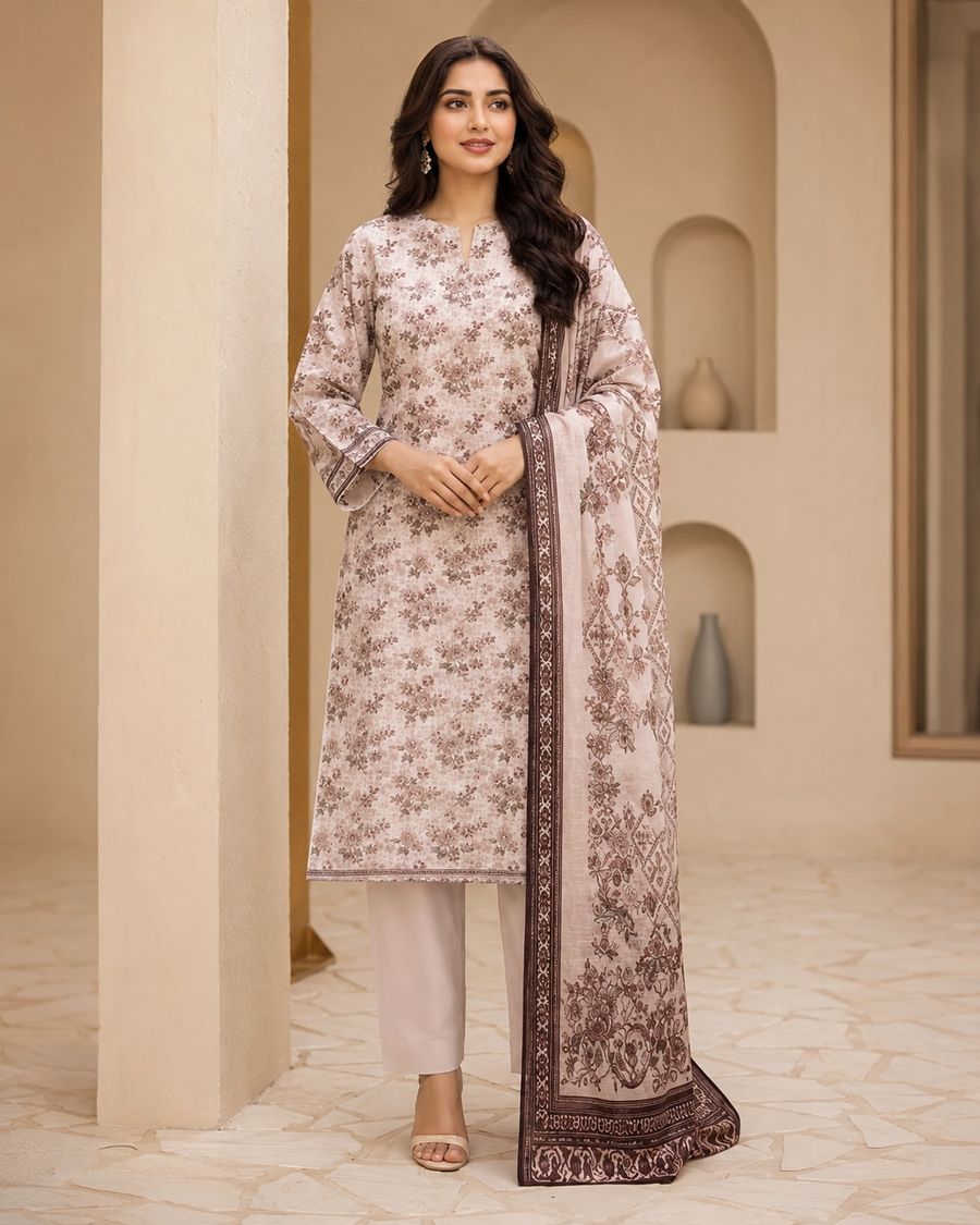Pearl Grey Mother Collection Printed Lawn – Women’s 3-Piece Unstitched Suit