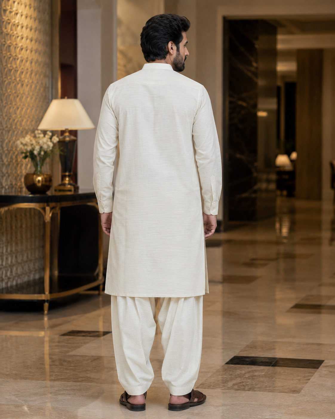 Pearl White Lining Texture Cotton – Men’s 2-Piece Unstitched Suit