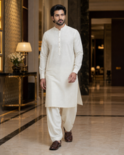Pearl White Lining Texture Cotton – Men’s 2-Piece Unstitched Suit